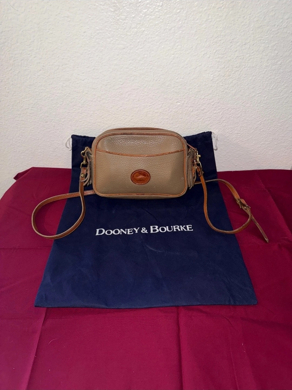 Dooney & Bourke Vintage  Pebble Leather Crossbody Bag in Taupe/Brown W/organizer